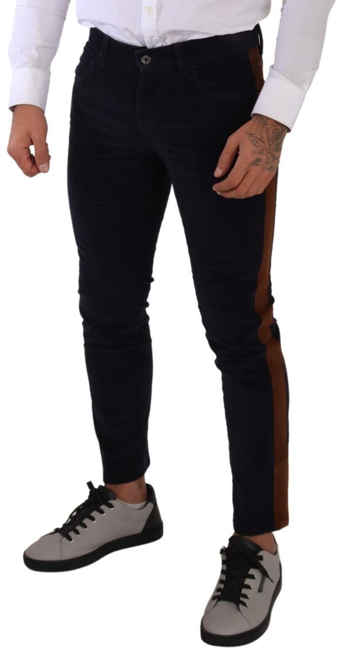 Dolce & Gabbana Blue Cotton Stretch Skinny Corduroy Jeans Blauw