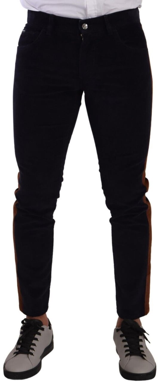 Dolce & Gabbana Blue Cotton Stretch Skinny Corduroy Jeans Blauw
