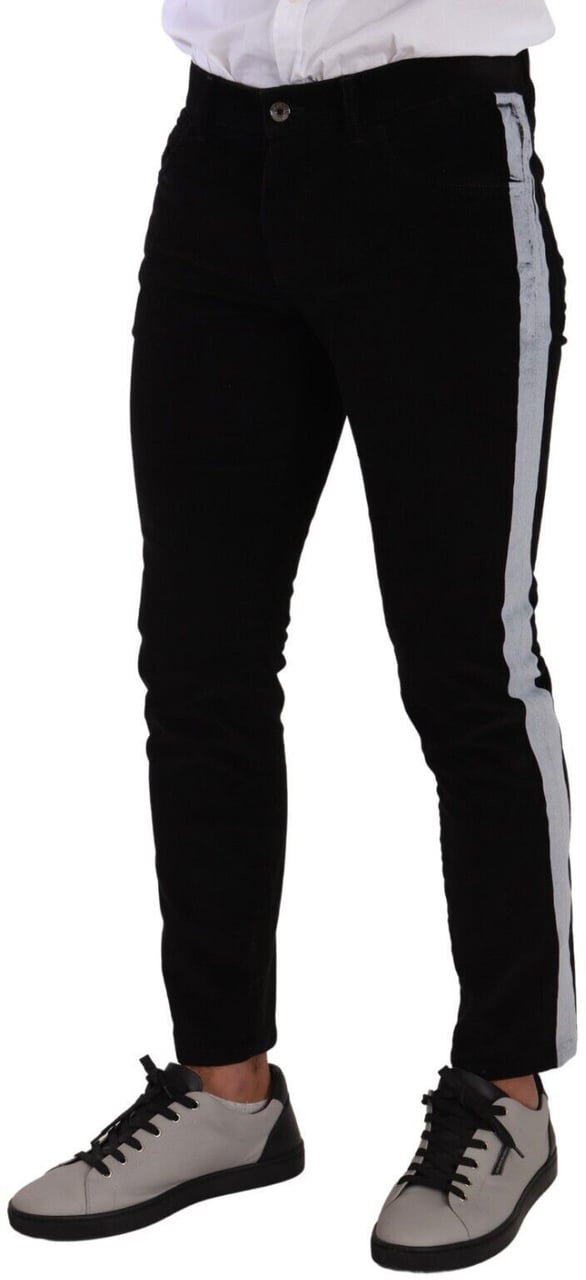 Dolce & Gabbana Black Cotton Stretch Skinny Corduroy Jeans Zwart
