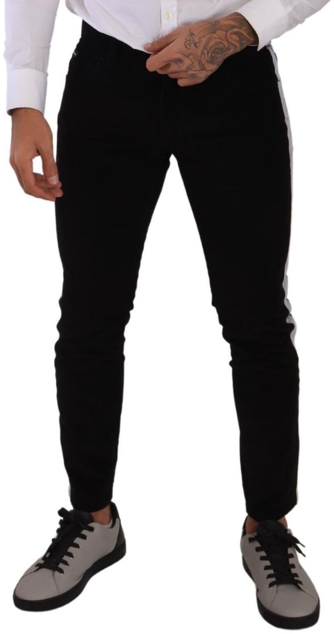 Dolce & Gabbana Black Cotton Stretch Skinny Corduroy Jeans Zwart