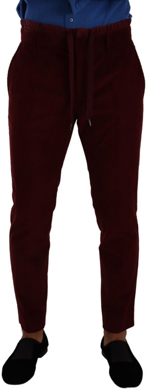 Dolce & Gabbana Bordeaux Velvet Mens Formal Trouser Dress Pants Maroon