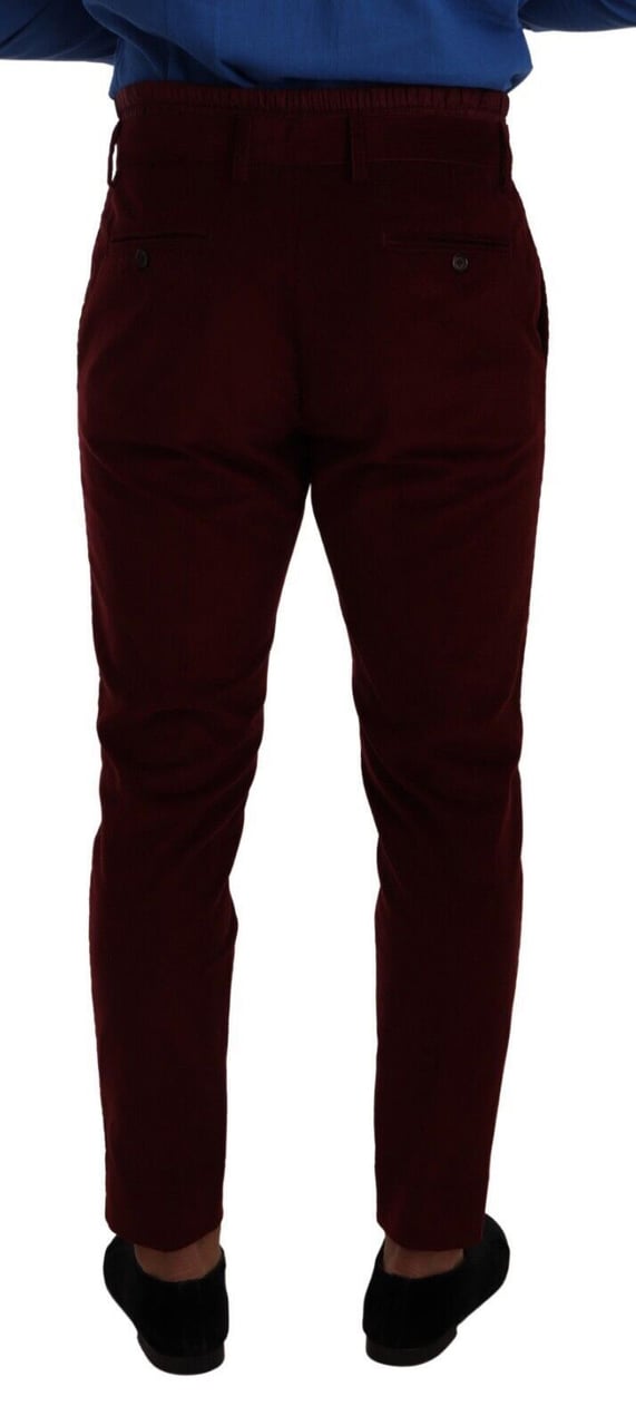 Dolce & Gabbana Bordeaux Velvet Mens Formal Trouser Dress Pants Maroon