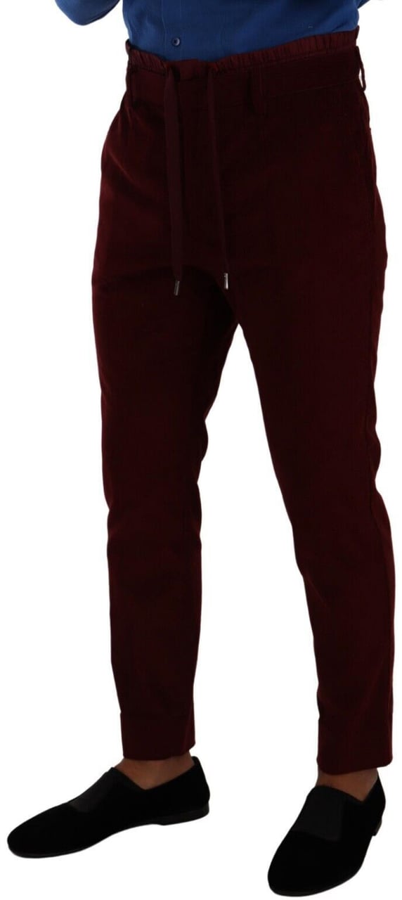 Dolce & Gabbana Bordeaux Velvet Mens Formal Trouser Dress Pants Maroon