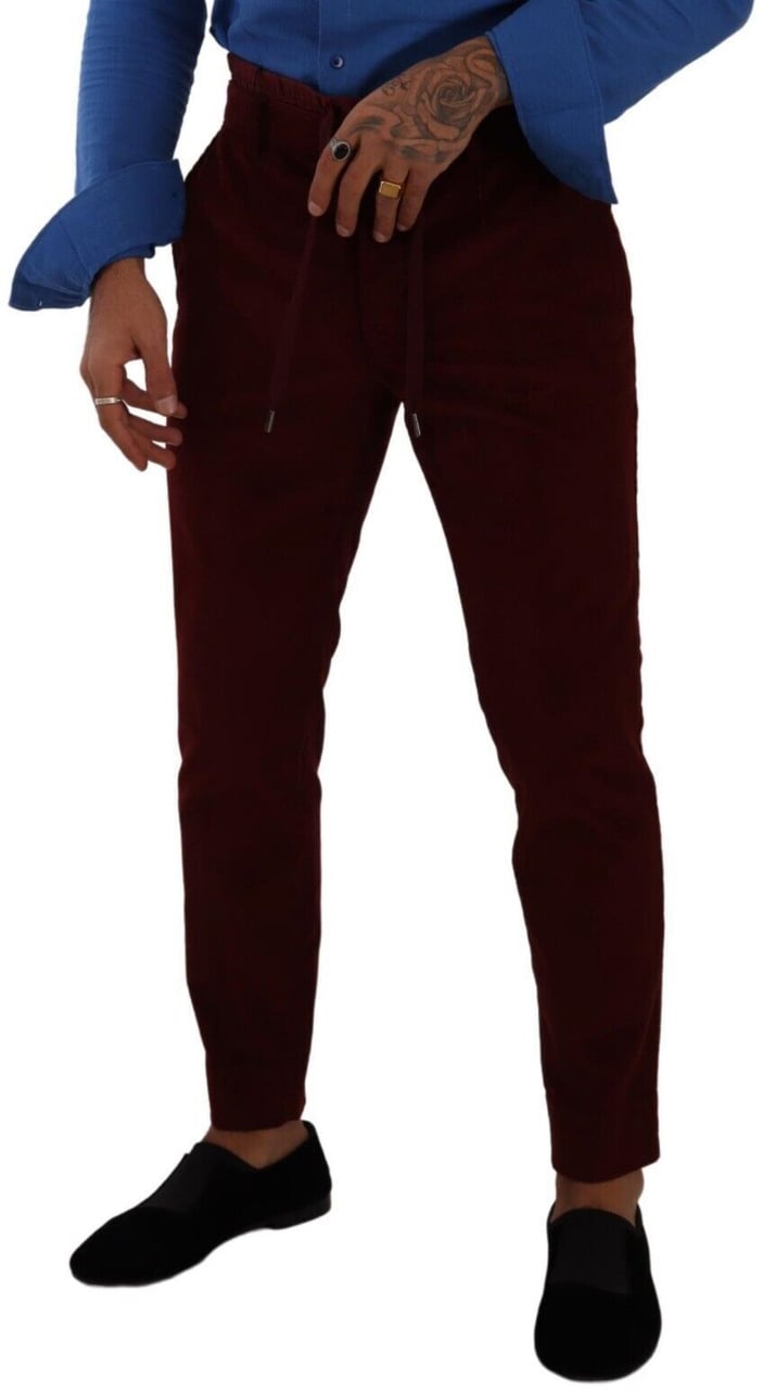 Dolce & Gabbana Bordeaux Velvet Mens Formal Trouser Dress Pants Maroon