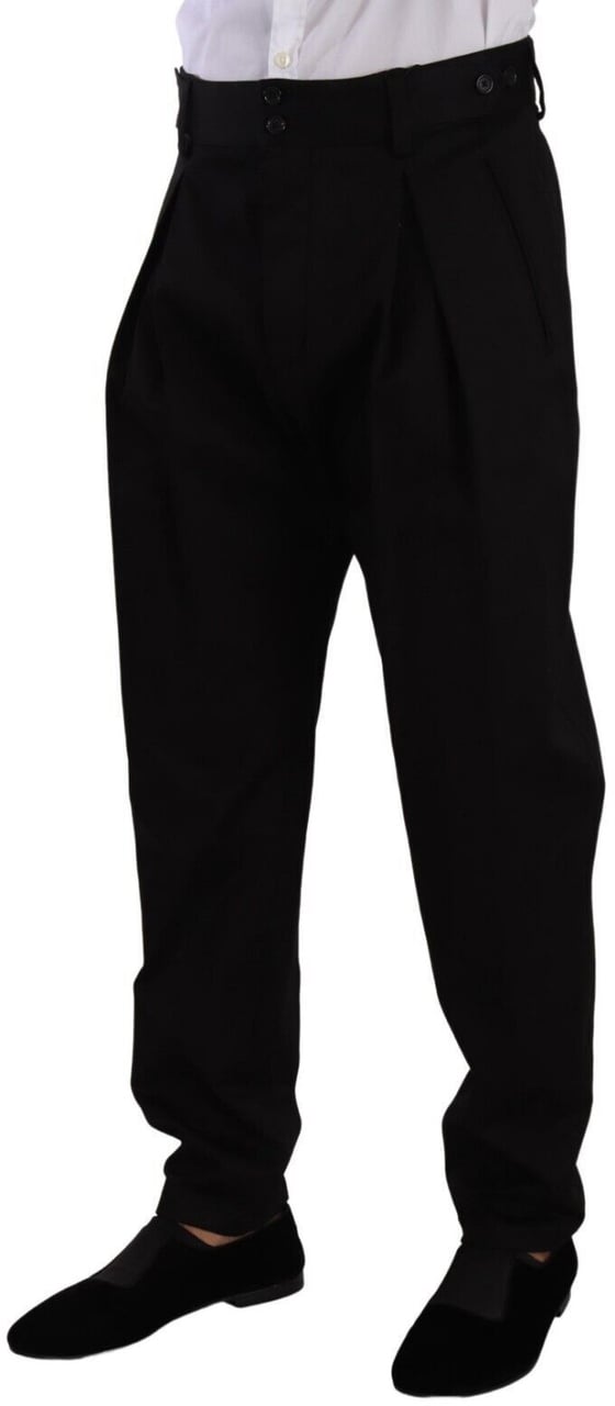 Dolce & Gabbana Black Cotton High Waist Men Trouser Dress Pants Zwart