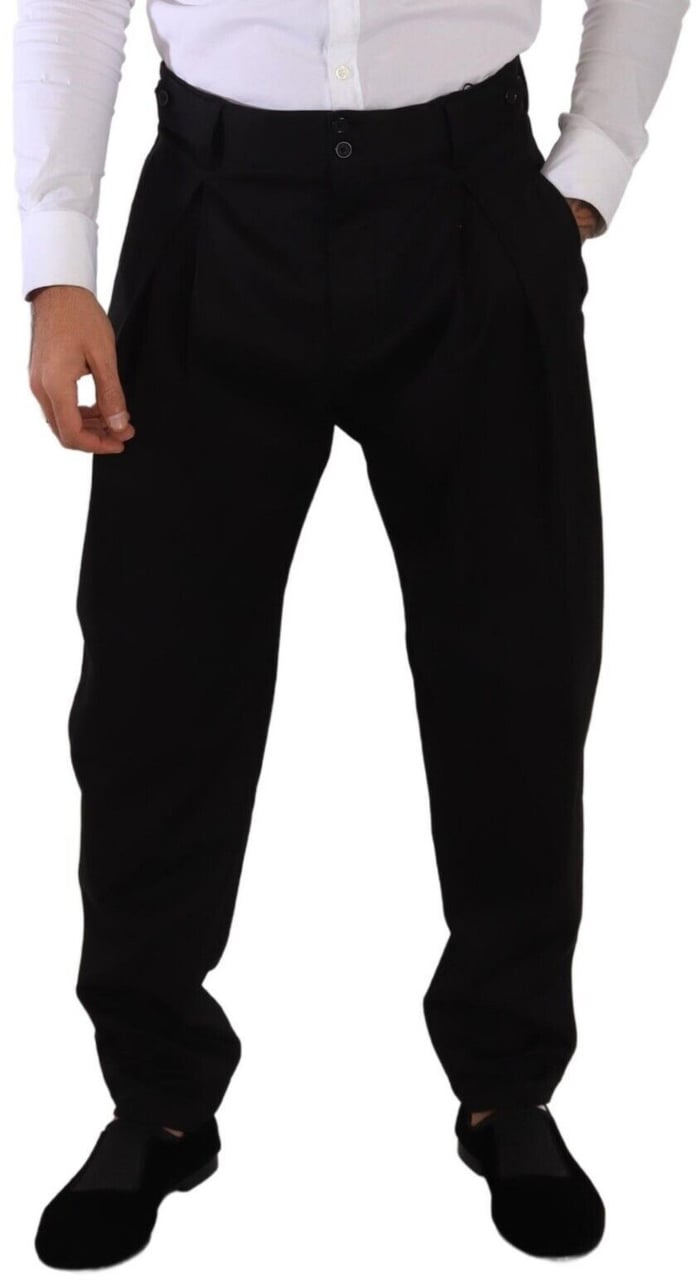 Dolce & Gabbana Black Cotton High Waist Men Trouser Dress Pants Zwart