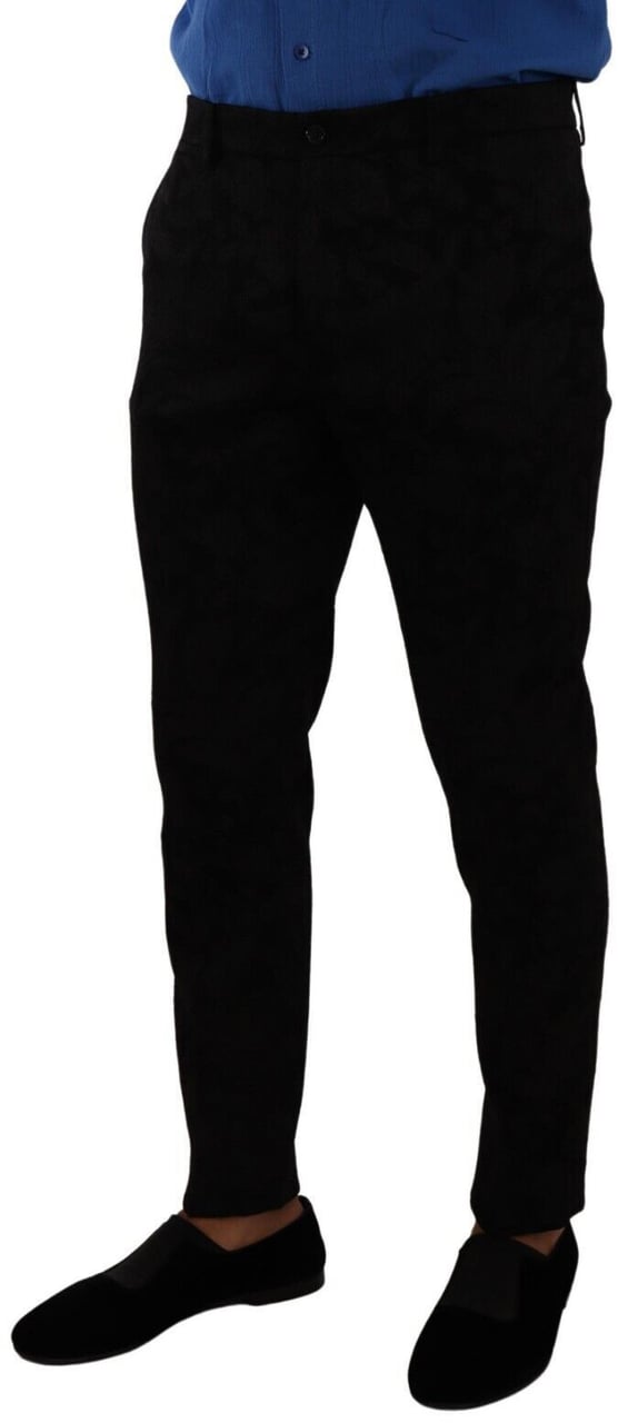 Dolce & Gabbana Black Brocade Skinny Formal Trouser Dress Pants Zwart