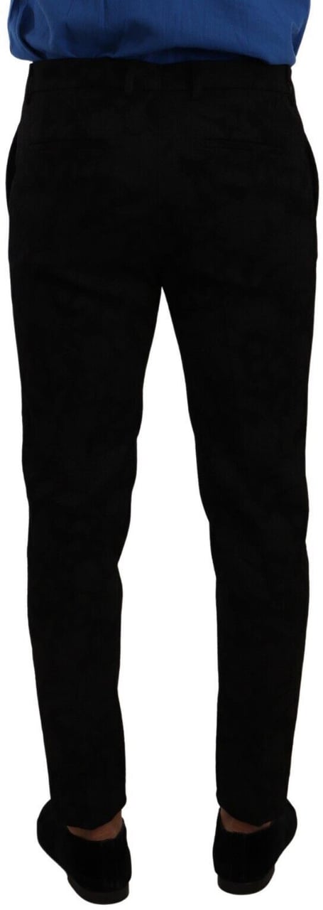 Dolce & Gabbana Black Brocade Skinny Formal Trouser Dress Pants Zwart