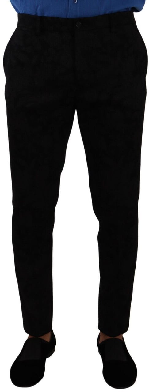 Dolce & Gabbana Black Brocade Skinny Formal Trouser Dress Pants Zwart