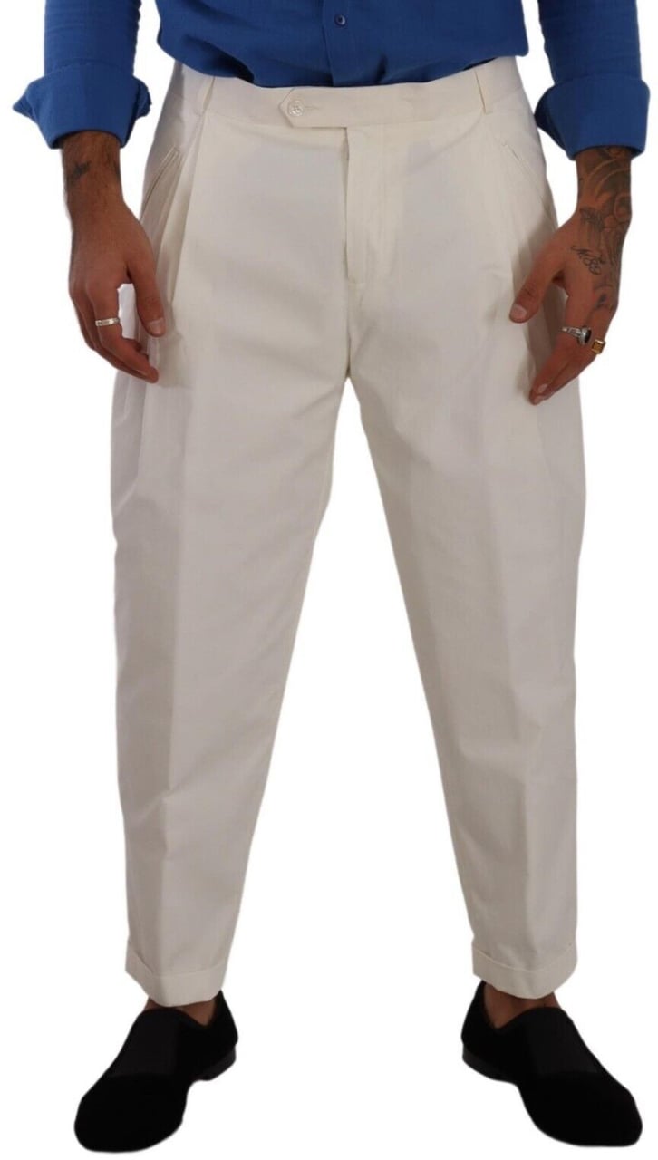 Dolce & Gabbana White Cotton Tapered Men Trouser Dress Pants Wit