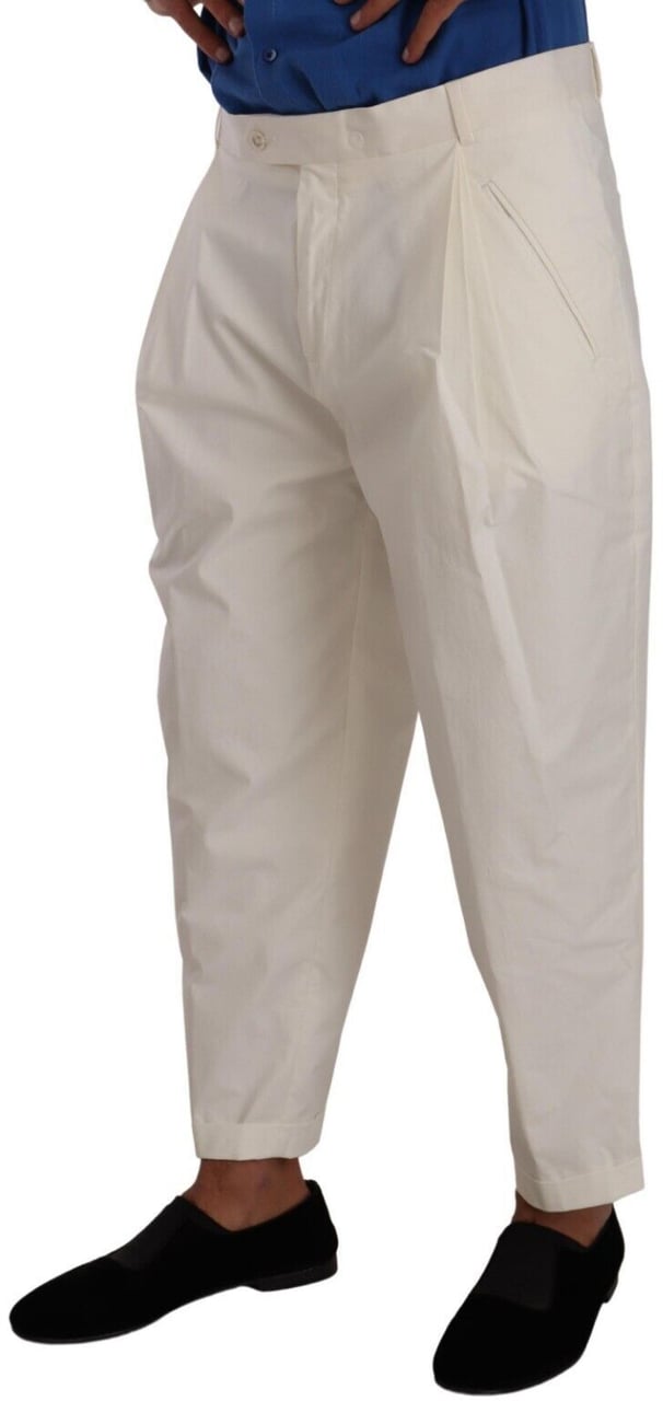 Dolce & Gabbana White Cotton Tapered Men Trouser Dress Pants Wit
