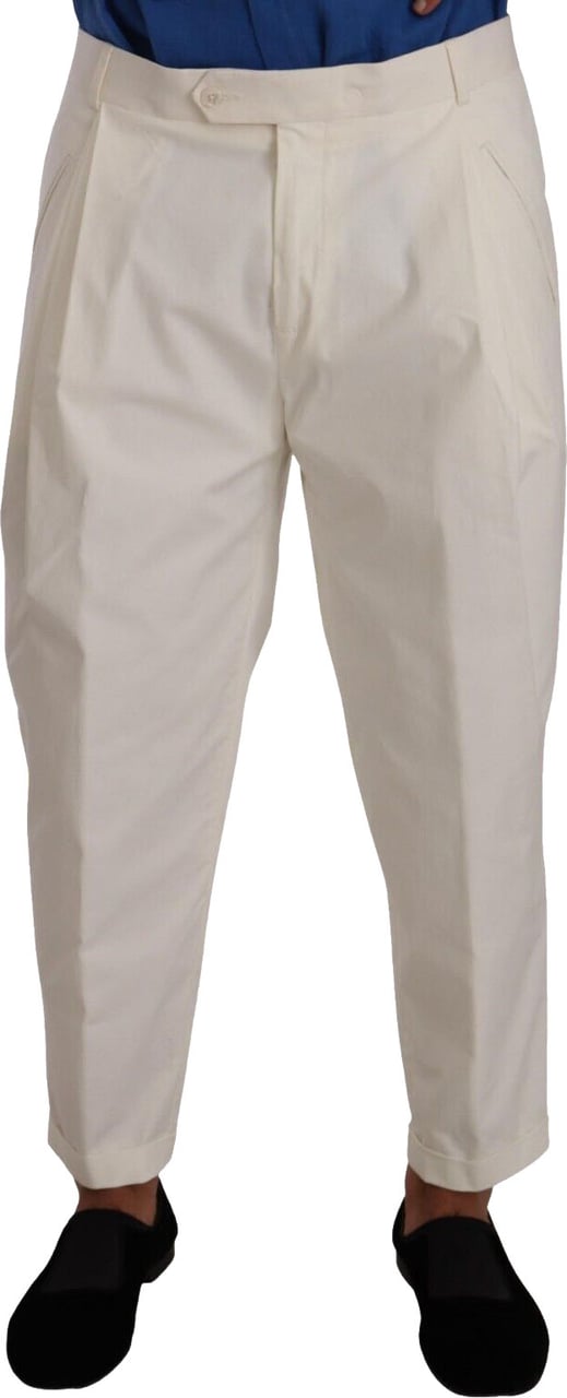 Dolce & Gabbana White Cotton Tapered Men Trouser Dress Pants Wit