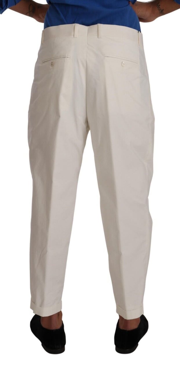 Dolce & Gabbana White Cotton Tapered Men Trouser Dress Pants Wit