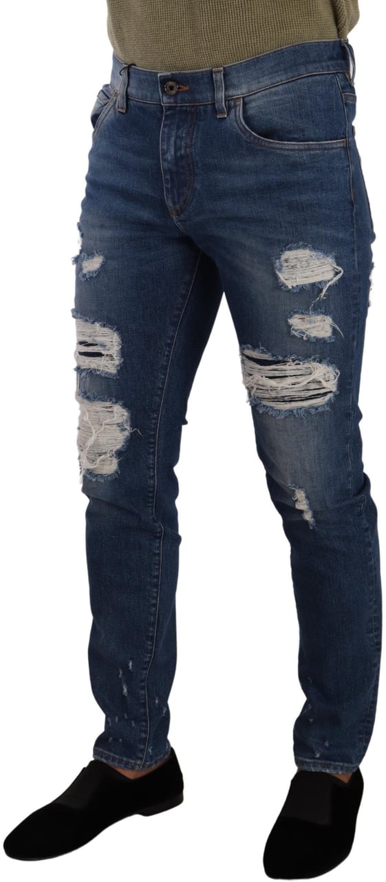 Dolce & Gabbana Blue Wash Cotton Stretch Slim Fit Denim Jeans Blauw