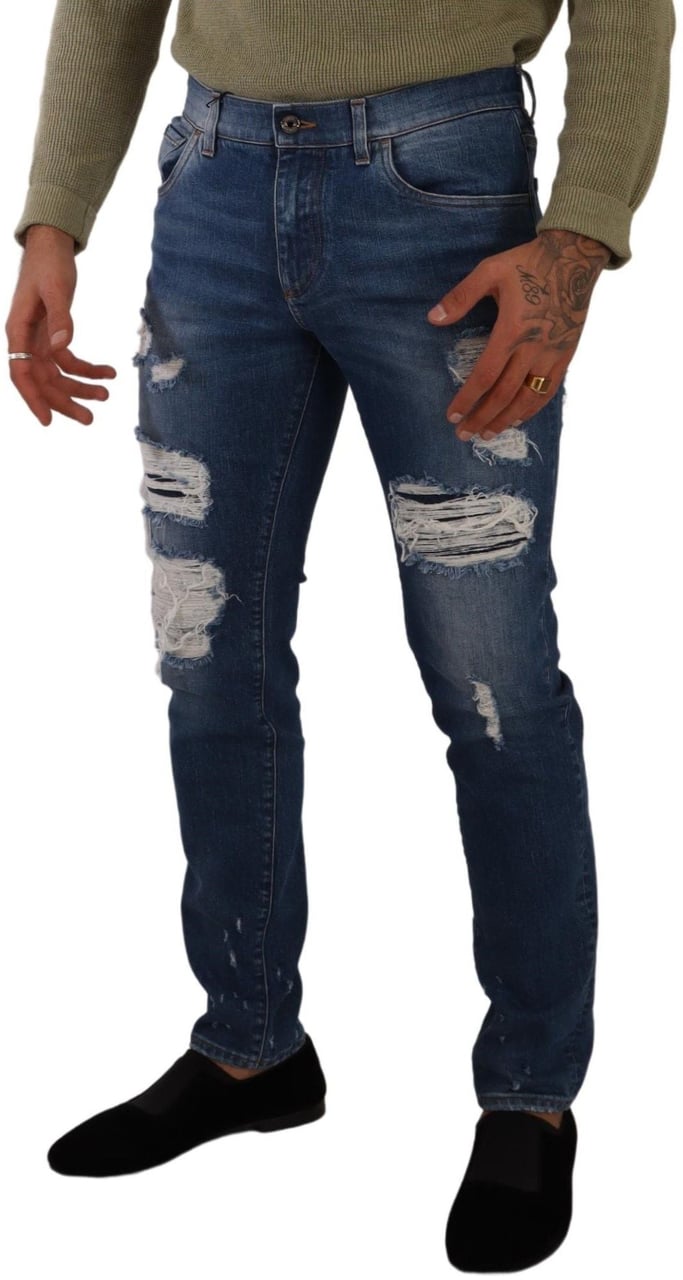 Dolce & Gabbana Blue Wash Cotton Stretch Slim Fit Denim Jeans Blauw