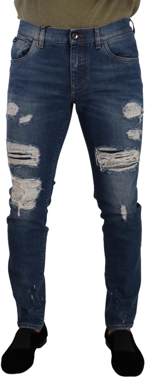 Dolce & Gabbana Blue Wash Cotton Stretch Slim Fit Denim Jeans Blauw