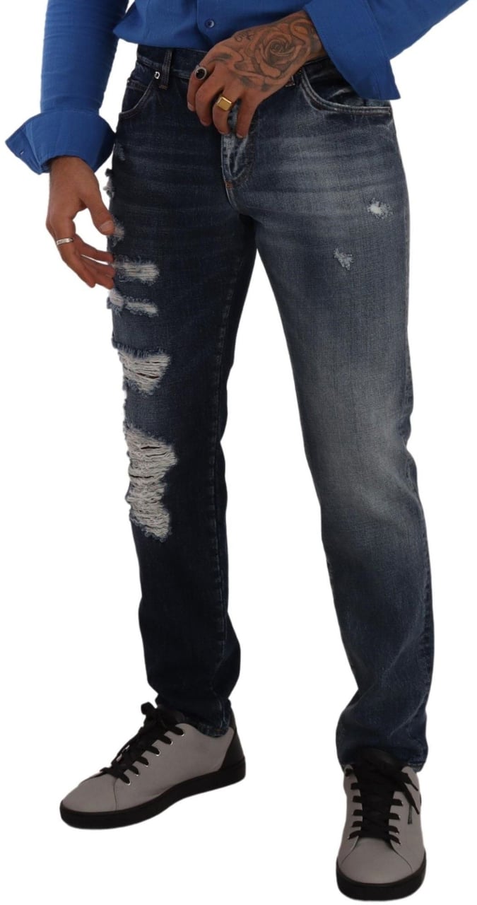 Dolce & Gabbana Blue Cotton Regular Denim Trousers Jeans Blauw