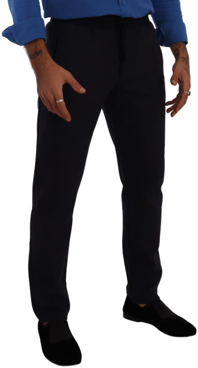 Dolce & Gabbana Blue Cotton Stretch Jogging Trouser Pants Blauw