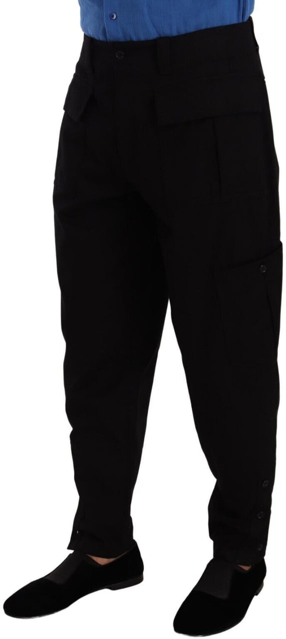 Dolce & Gabbana Black Cotton Stretch Tapered Cargo Pants Zwart