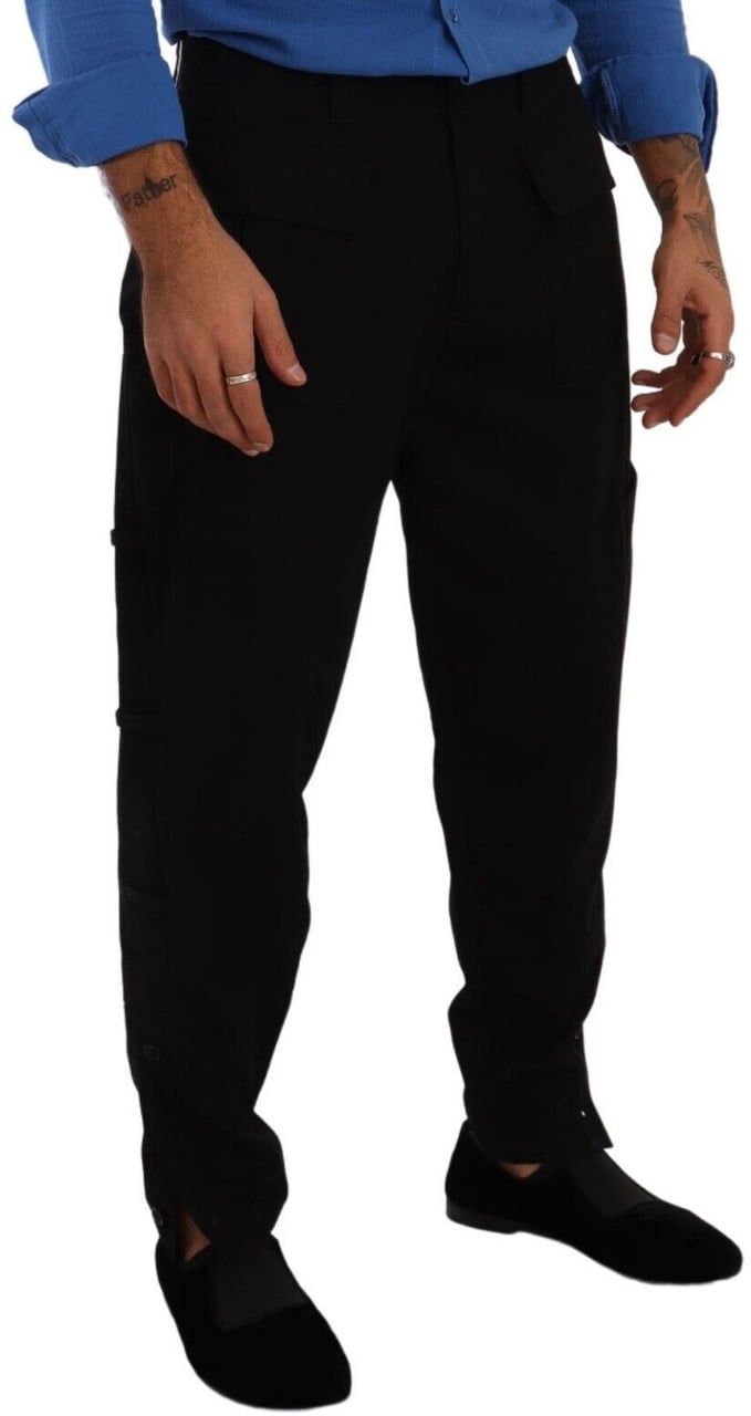 Dolce & Gabbana Black Cotton Stretch Tapered Cargo Pants Zwart