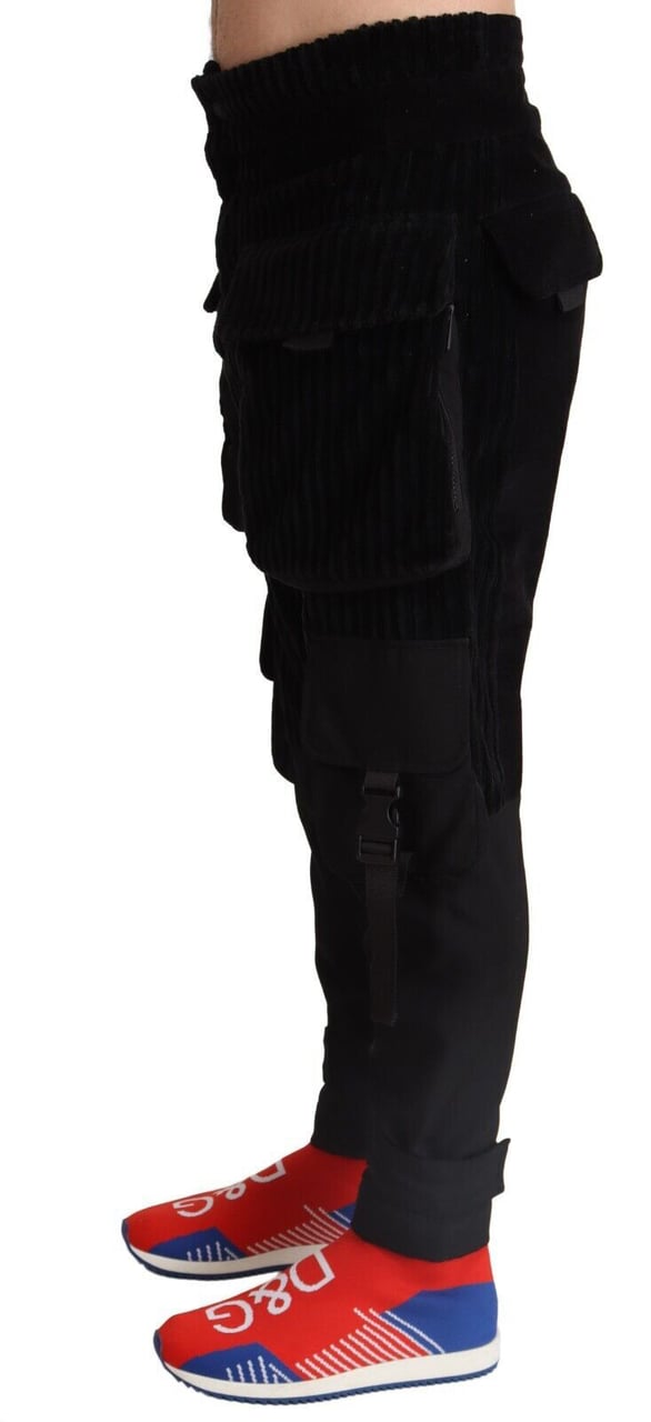Dolce & Gabbana Black Cotton Skinny Corduroy Cargo Pants Zwart