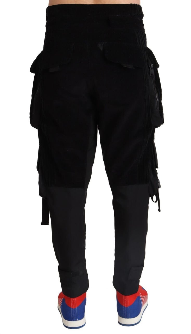 Dolce & Gabbana Black Cotton Skinny Corduroy Cargo Pants Zwart