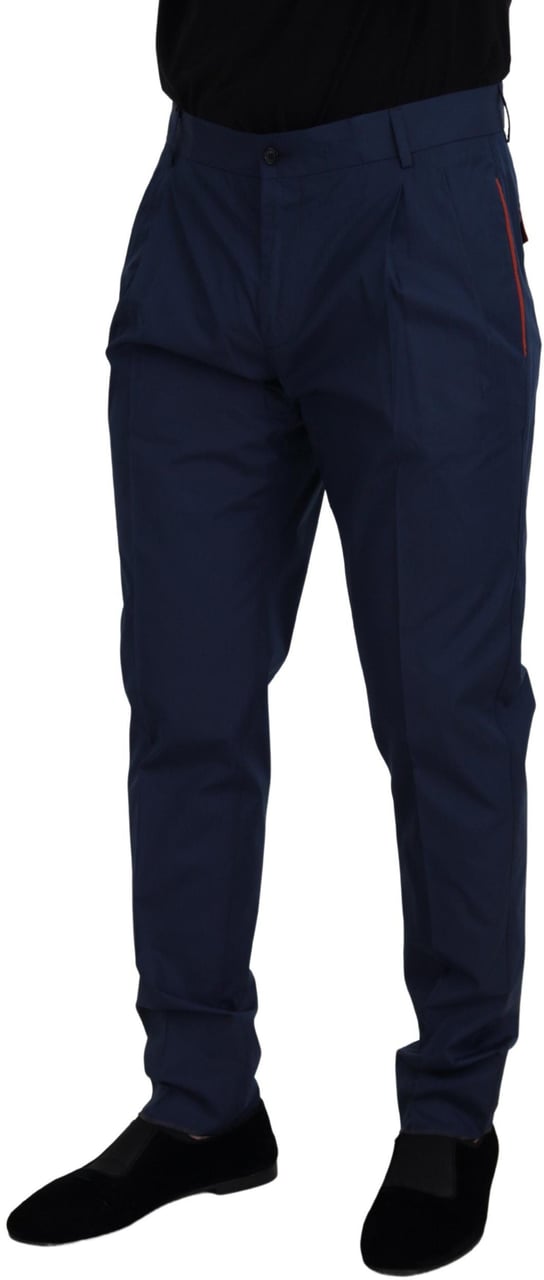 Dolce & Gabbana Blue Cotton Silk Trousers Chinos Pants Blauw