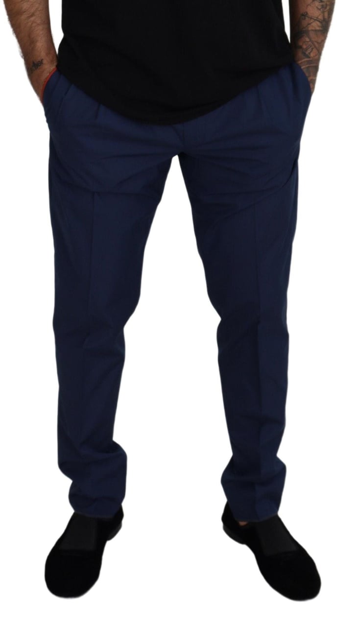 Dolce & Gabbana Blue Cotton Silk Trousers Chinos Pants Blauw