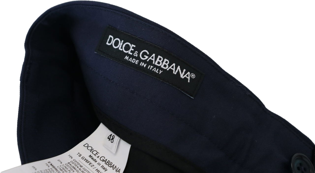 Dolce & Gabbana Blue Linen Cotton Slim Trousers Chinos Pants Blauw