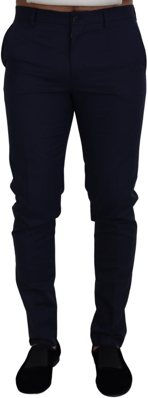 Dolce & Gabbana Blue Linen Cotton Slim Trousers Chinos Pants Blauw