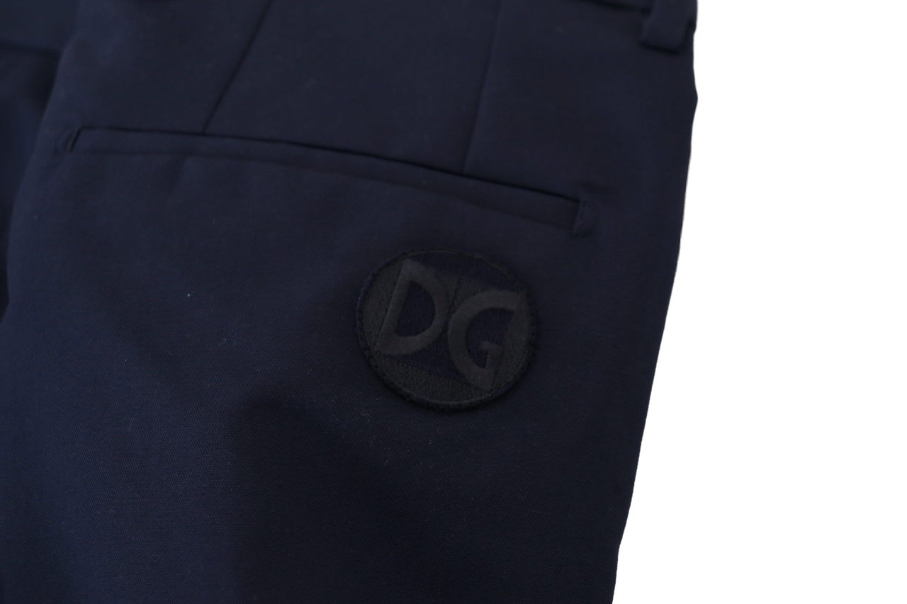 Dolce & Gabbana Blue Linen Cotton Slim Trousers Chinos Pants Blauw