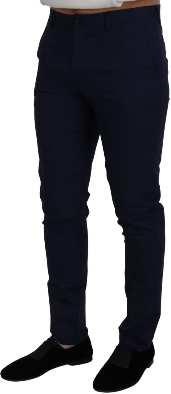 Dolce & Gabbana Blue Linen Cotton Slim Trousers Chinos Pants Blauw
