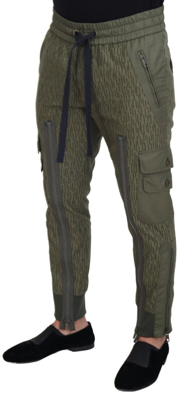 Dolce & Gabbana Green Striped Cargo Zipper Leg Men Trouser Pants Groen
