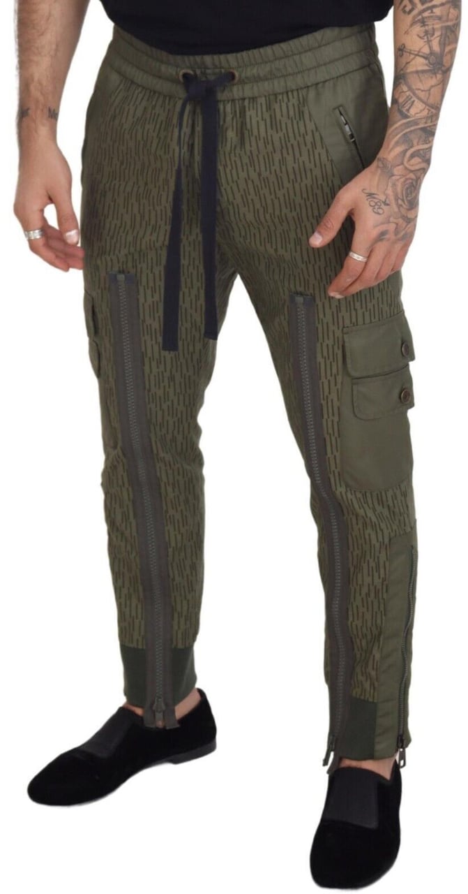 Dolce & Gabbana Green Striped Cargo Zipper Leg Men Trouser Pants Groen