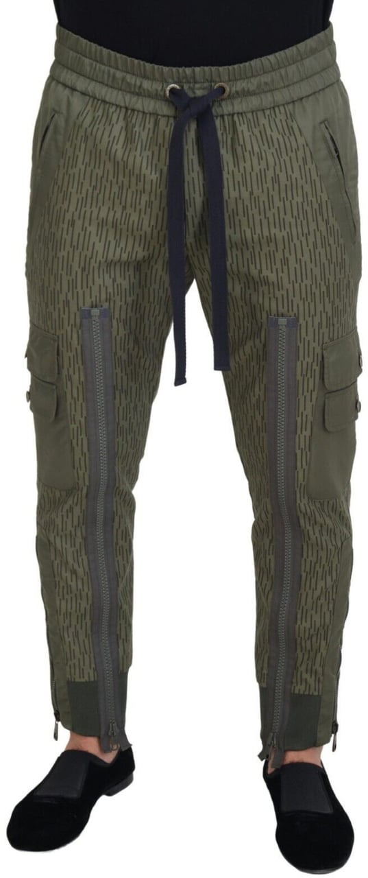 Dolce & Gabbana Green Striped Cargo Zipper Leg Men Trouser Pants Groen