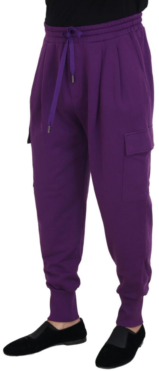 Dolce & Gabbana Purple Cotton Cargo Sweatpants Jogging Pants Paars