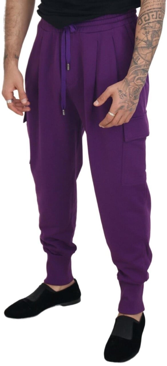 Dolce & Gabbana Purple Cotton Cargo Sweatpants Jogging Pants Paars