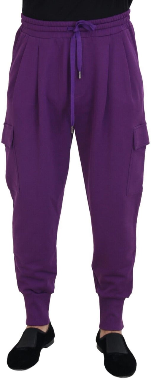 Dolce & Gabbana Purple Cotton Cargo Sweatpants Jogging Pants Paars