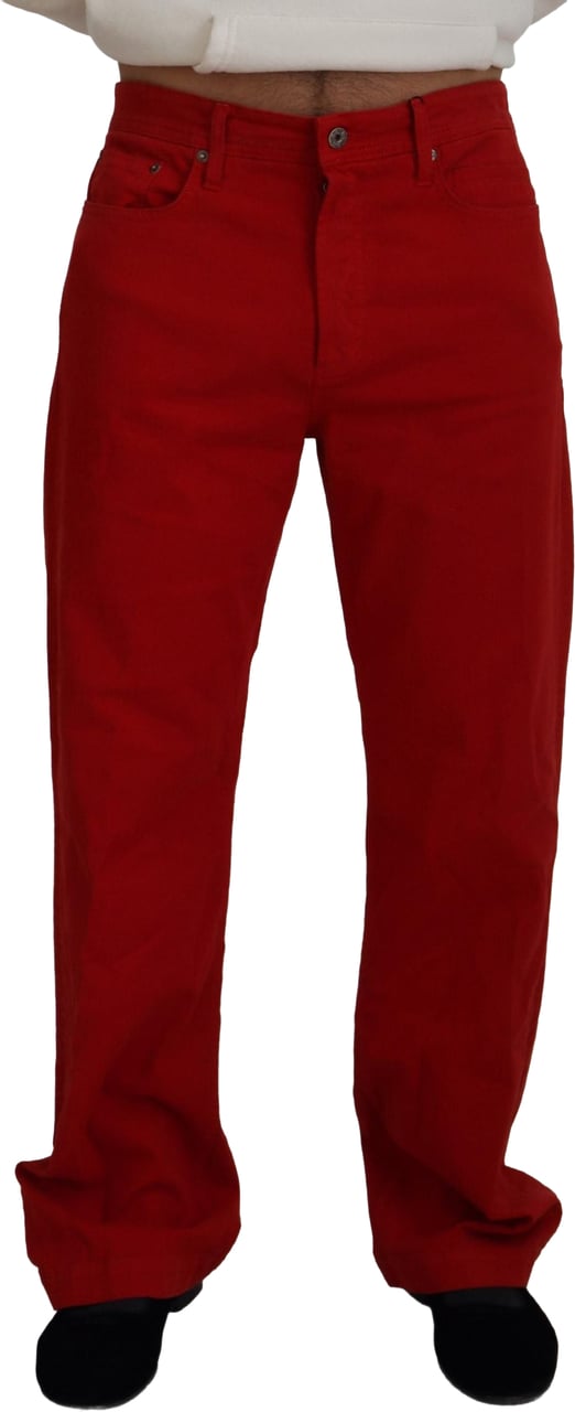 Dolce & Gabbana Red Cotton Straight Fit Men Denim Jeans Rood