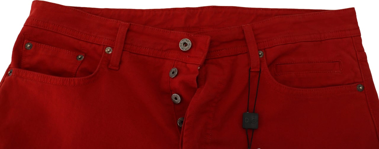 Dolce & Gabbana Red Cotton Straight Fit Men Denim Jeans Rood
