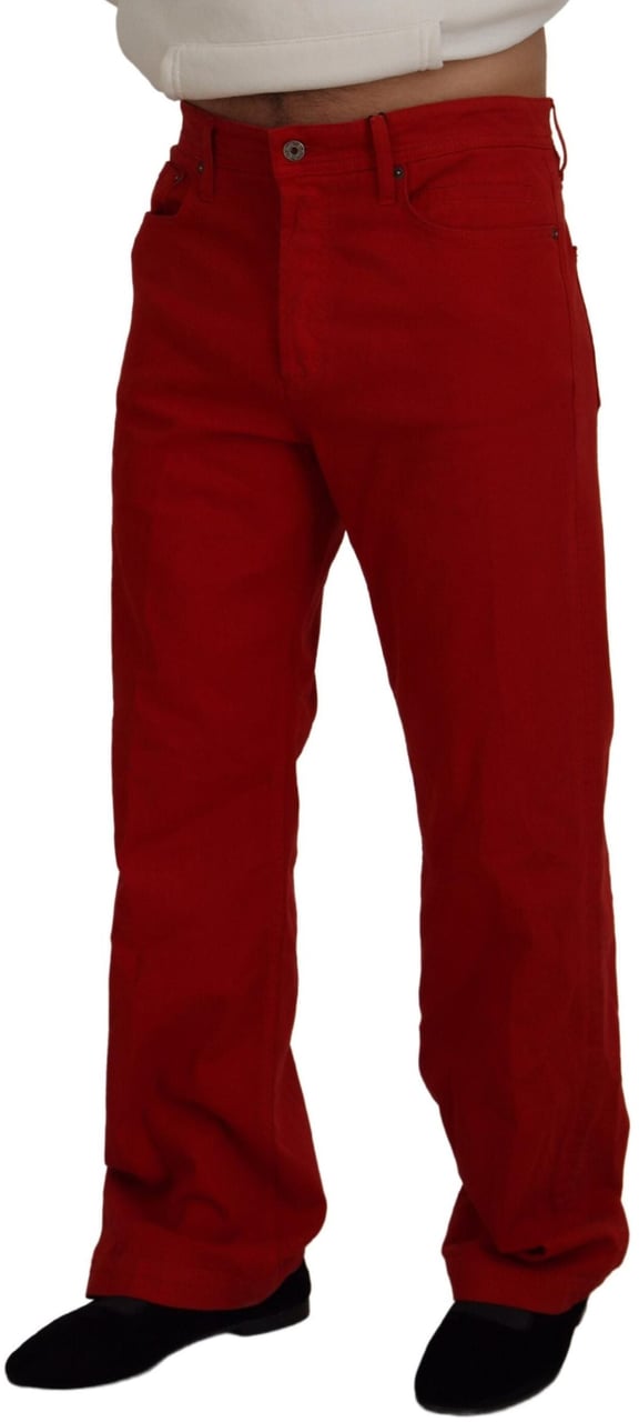Dolce & Gabbana Red Cotton Straight Fit Men Denim Jeans Rood