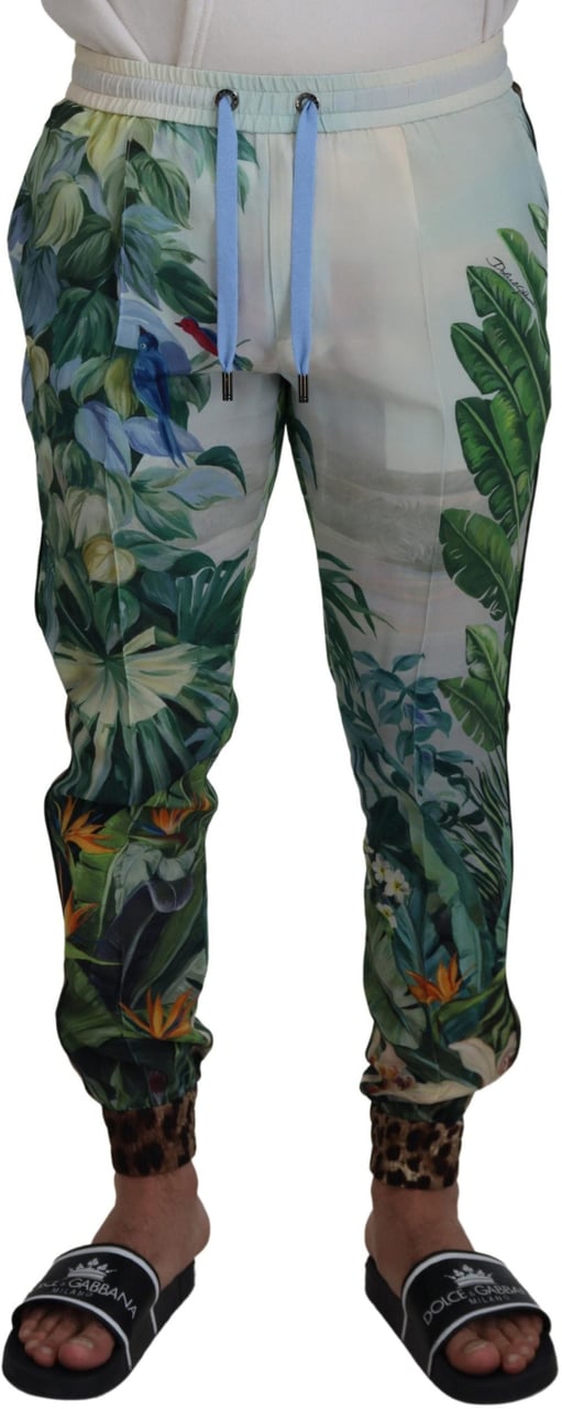 Dolce & Gabbana White Floral Printed Men Jogger Pants Divers