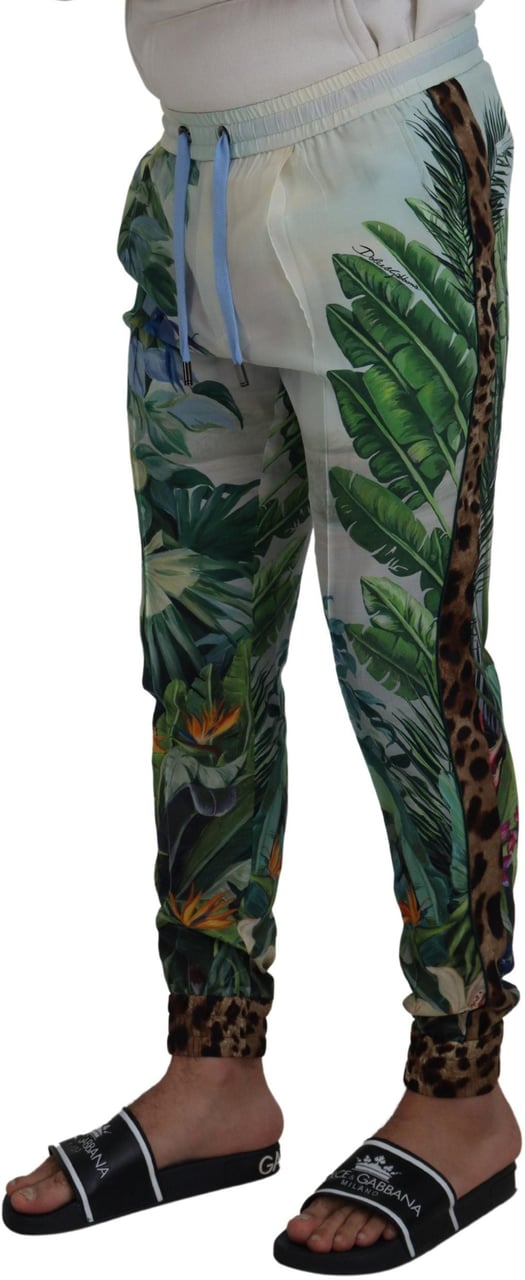 Dolce & Gabbana White Floral Printed Men Jogger Pants Divers
