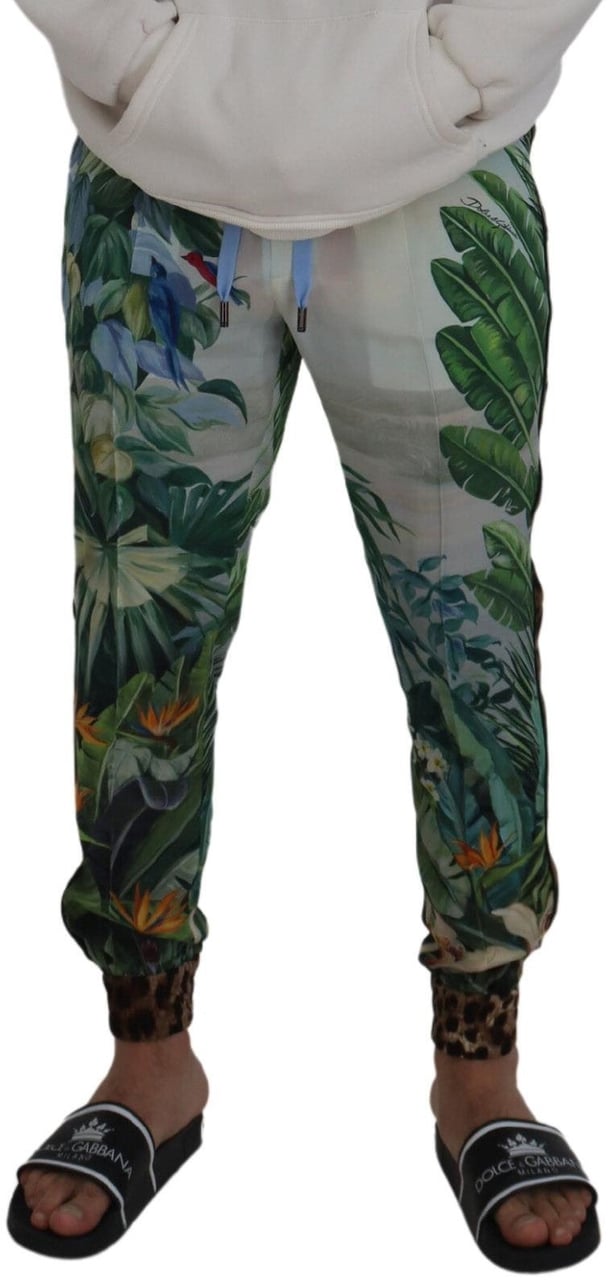 Dolce & Gabbana White Floral Printed Men Jogger Pants Divers