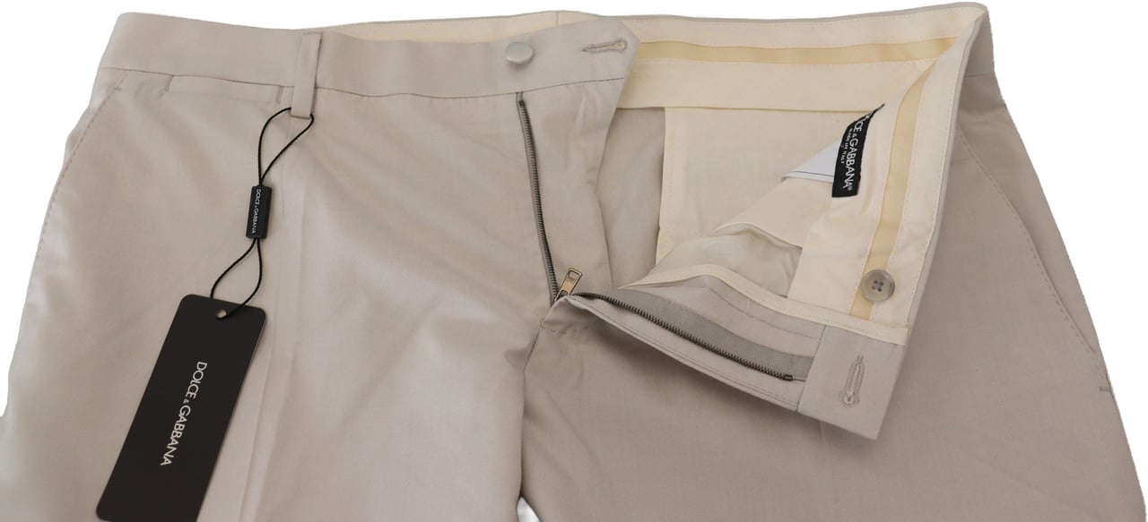 Dolce & Gabbana Off White Silk Mid Waist Chino Pants Wit