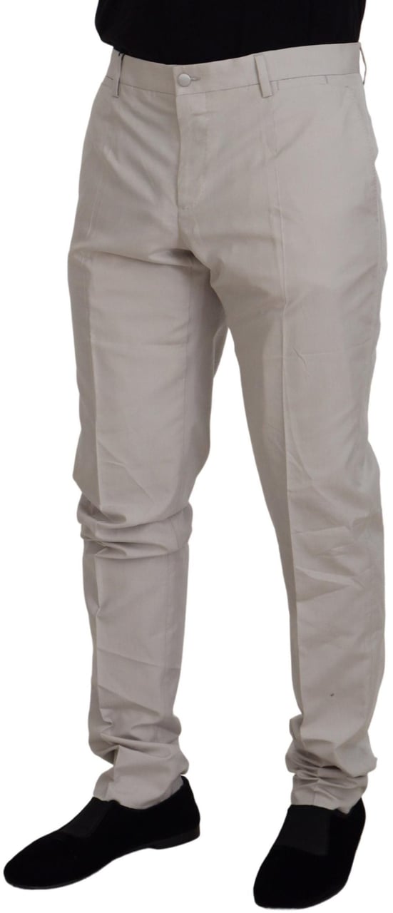 Dolce & Gabbana Off White Silk Mid Waist Chino Pants Wit