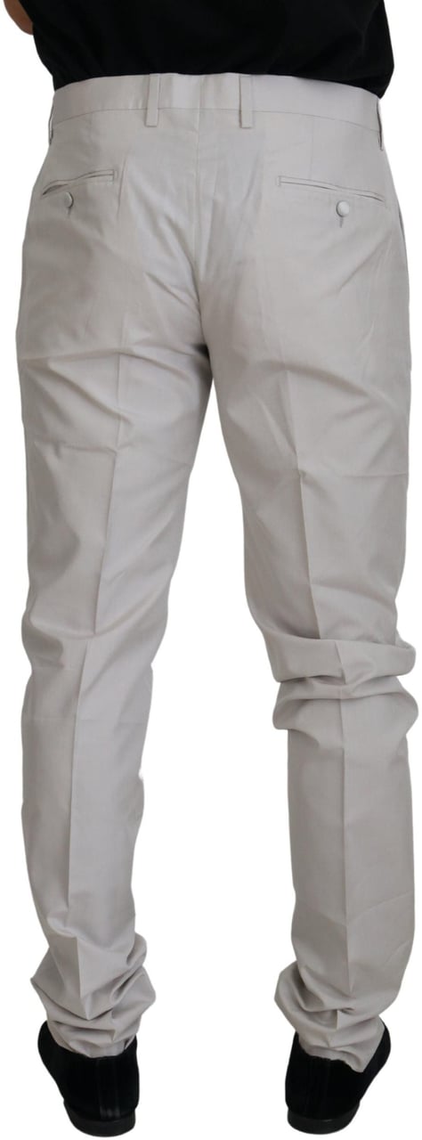 Dolce & Gabbana Off White Silk Mid Waist Chino Pants Wit