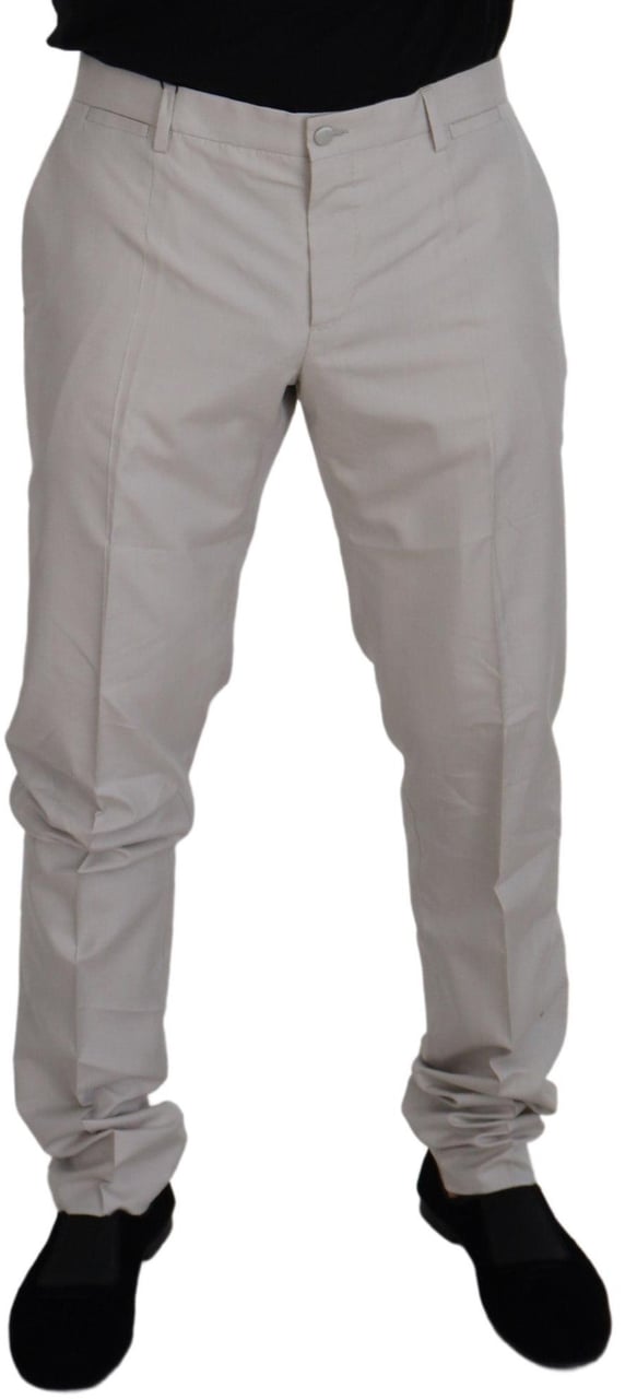 Dolce & Gabbana Off White Silk Mid Waist Chino Pants Wit