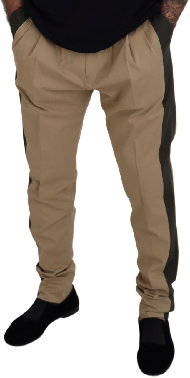 Dolce & Gabbana Brown Black Cotton Chino Men Pants Zwart