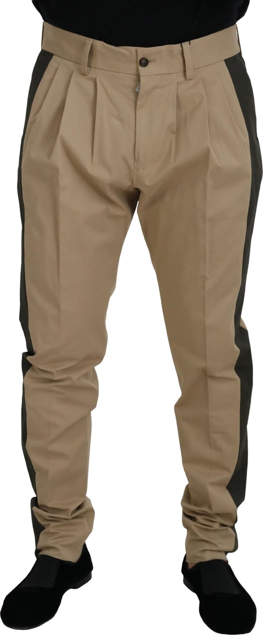 Dolce & Gabbana Brown Black Cotton Chino Men Pants Zwart